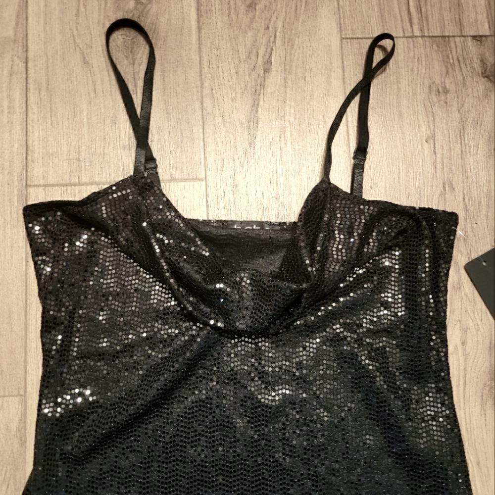 Bebe Cowl Neck Shimmer Maxi Dress Black Size M - Picture 7 of 10